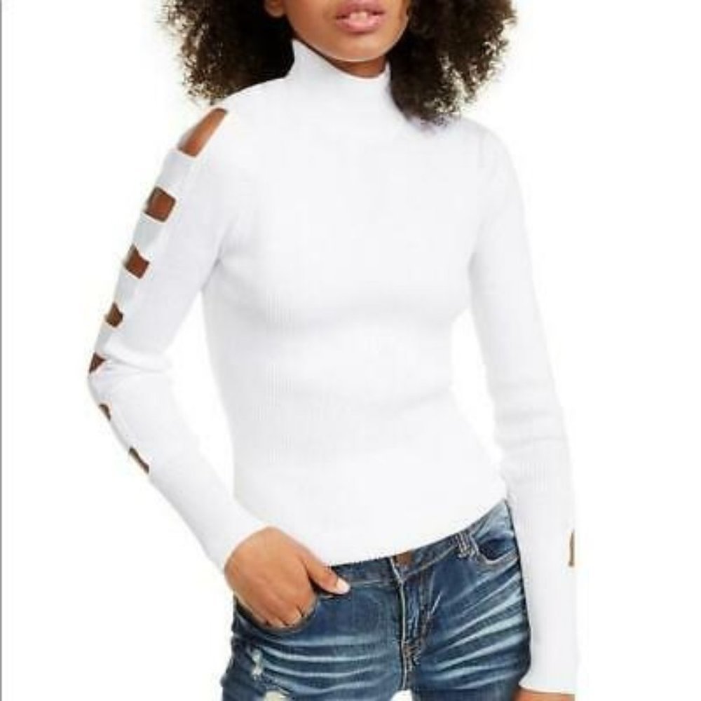 ALMOST Famous Juniors Lattice Sleeve Sweater, Size XL